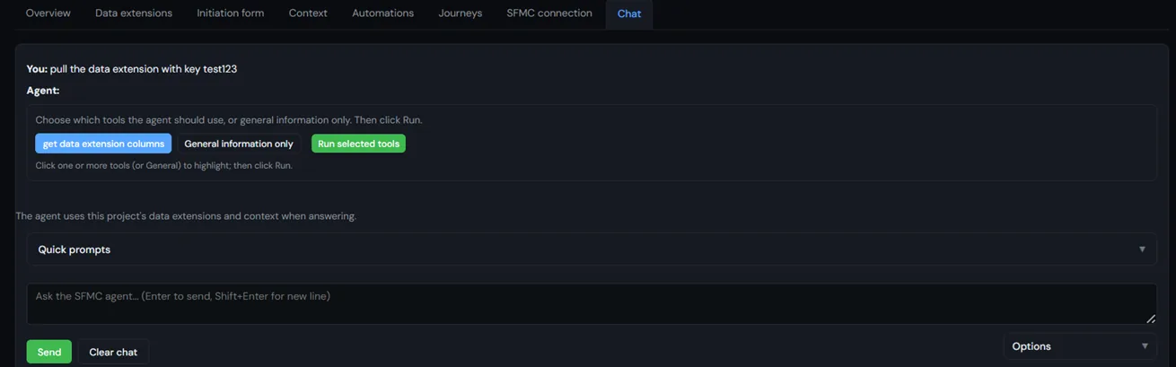 Live SFMC tool calls